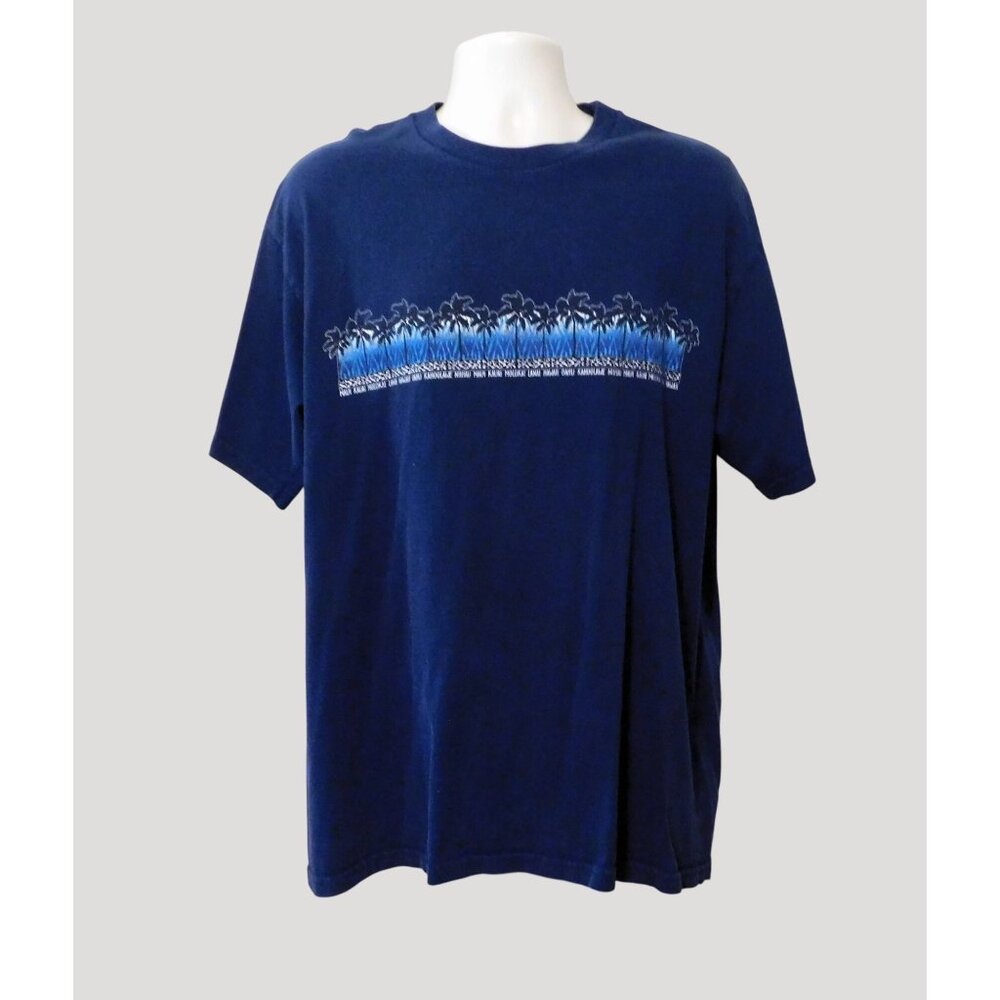 Hawaiian Palms Tee Shirt Men’s XL Navy Blue 100% Cotton Casual by Sundog